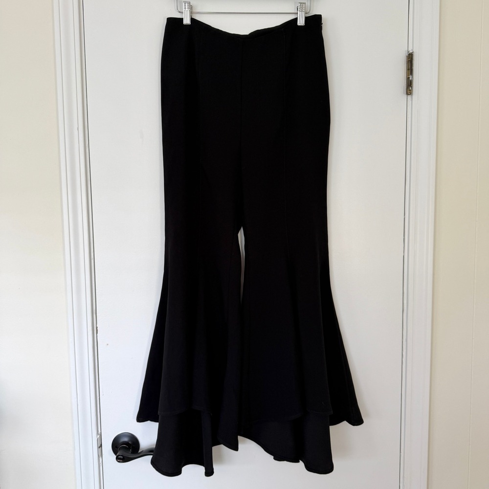 Anthropologie Zinnia Flare Trousers Black Tulip Hem Pants Size 8 - Picture 3 of 10